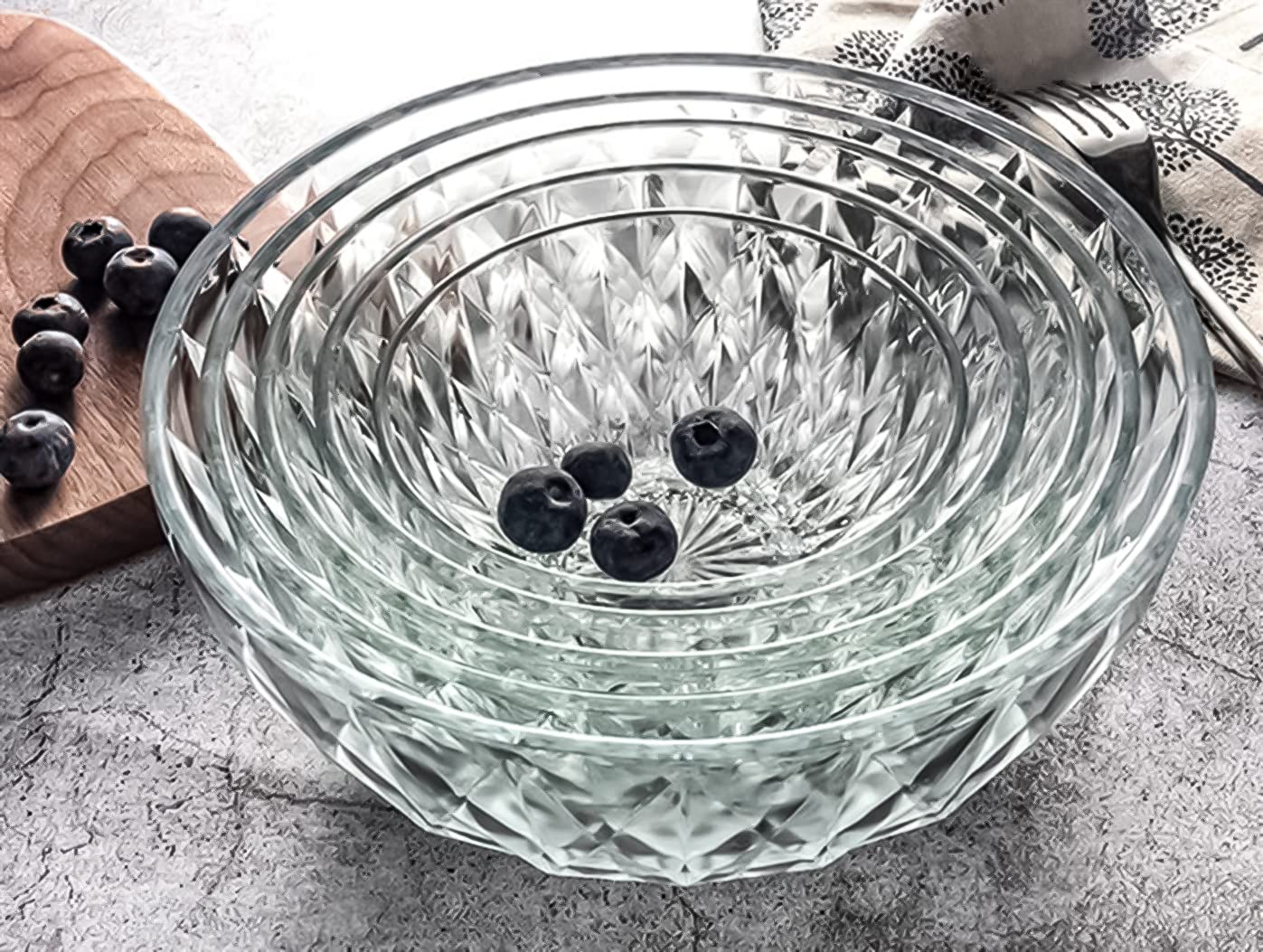 Glass Bowl, Decorative Diamond Design Bowls For Kitchen & Home Décor, Centerpiece Table Decorations Great For Dining, Living Room Décor, Serving Bowls, Salad Bowl, Pasta Bowls, Candy Bowl, Fruit Bowl.