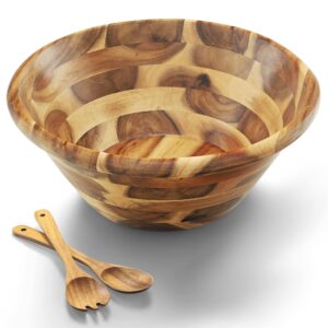 fanichi salad bowls (12,5x5inch) salad bowl set 3-piece acacia wooden with salad spoon and fork serving utensils