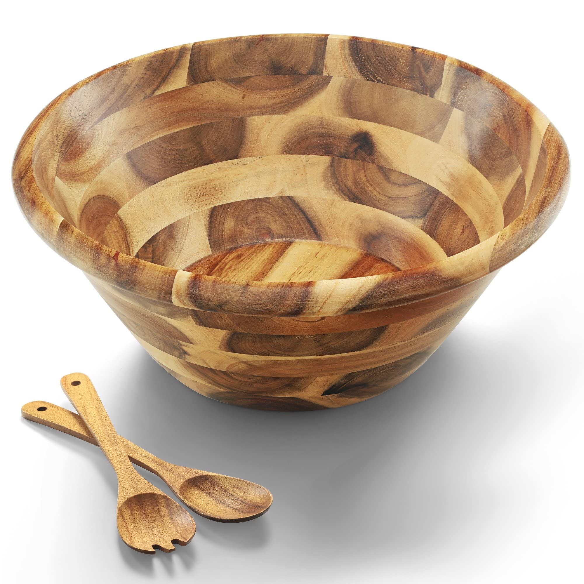 FANICHI Salad bowls (12,5x5inch) Salad bowl set 3-Piece Acacia wooden with Salad Spoon and Fork Serving Utensils