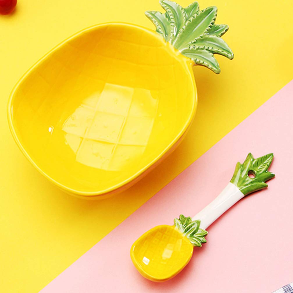 Cabilock Ceramic Appetizer Plate Pineapple Shape Bowl with Spoon Dessert Salad Pasta Bowls Food Serving Tray for Fruit Cheese Dessert Snack (300ml)