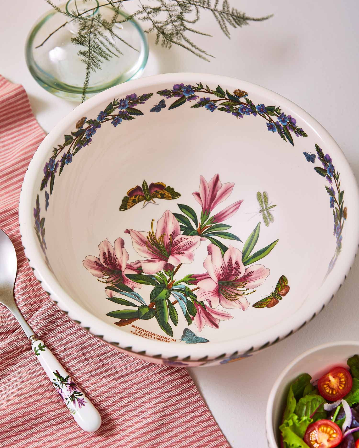 Portmeirion Botanic Garden Large Salad Bowl | 11 Inch Mixing Bowl with Azalea Motif | Made in England from Fine Earthenware | Microwave and Dishwasher Safe