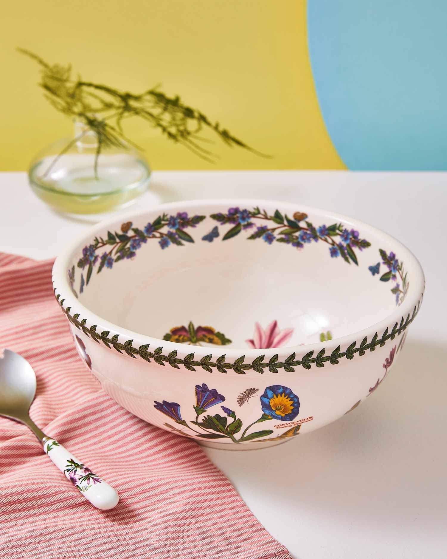 Portmeirion Botanic Garden Large Salad Bowl | 11 Inch Mixing Bowl with Azalea Motif | Made in England from Fine Earthenware | Microwave and Dishwasher Safe