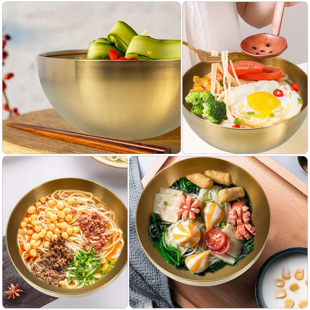 Cabilock 2pcs Korean Stainless Steel Bowls Metal Serving Bowl Small Mixing Bowl Kitchen Prep Bowl for Salad Cereal Noodle Ramen Pasta Snacks 12cm Golden