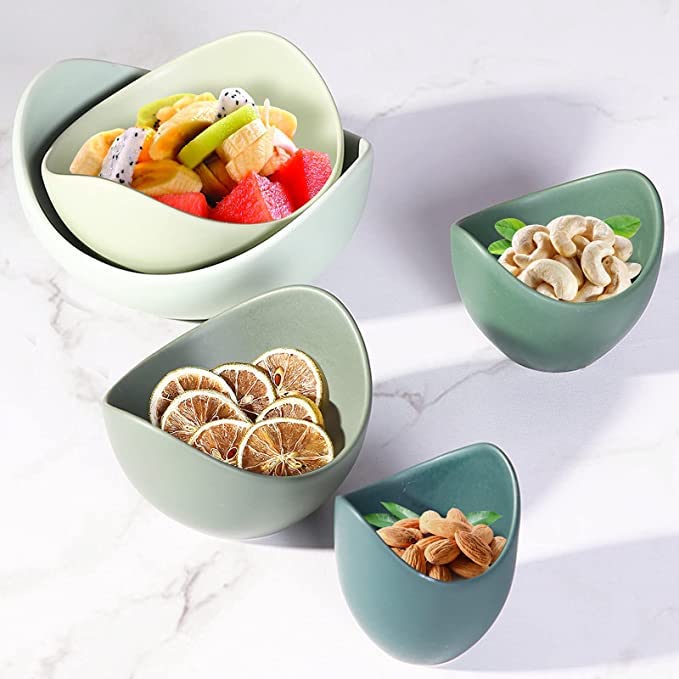 Decorative Lotus Bowl Unique Ceramic Bowl for Salad Ideal for Home and Restaurant (Green)