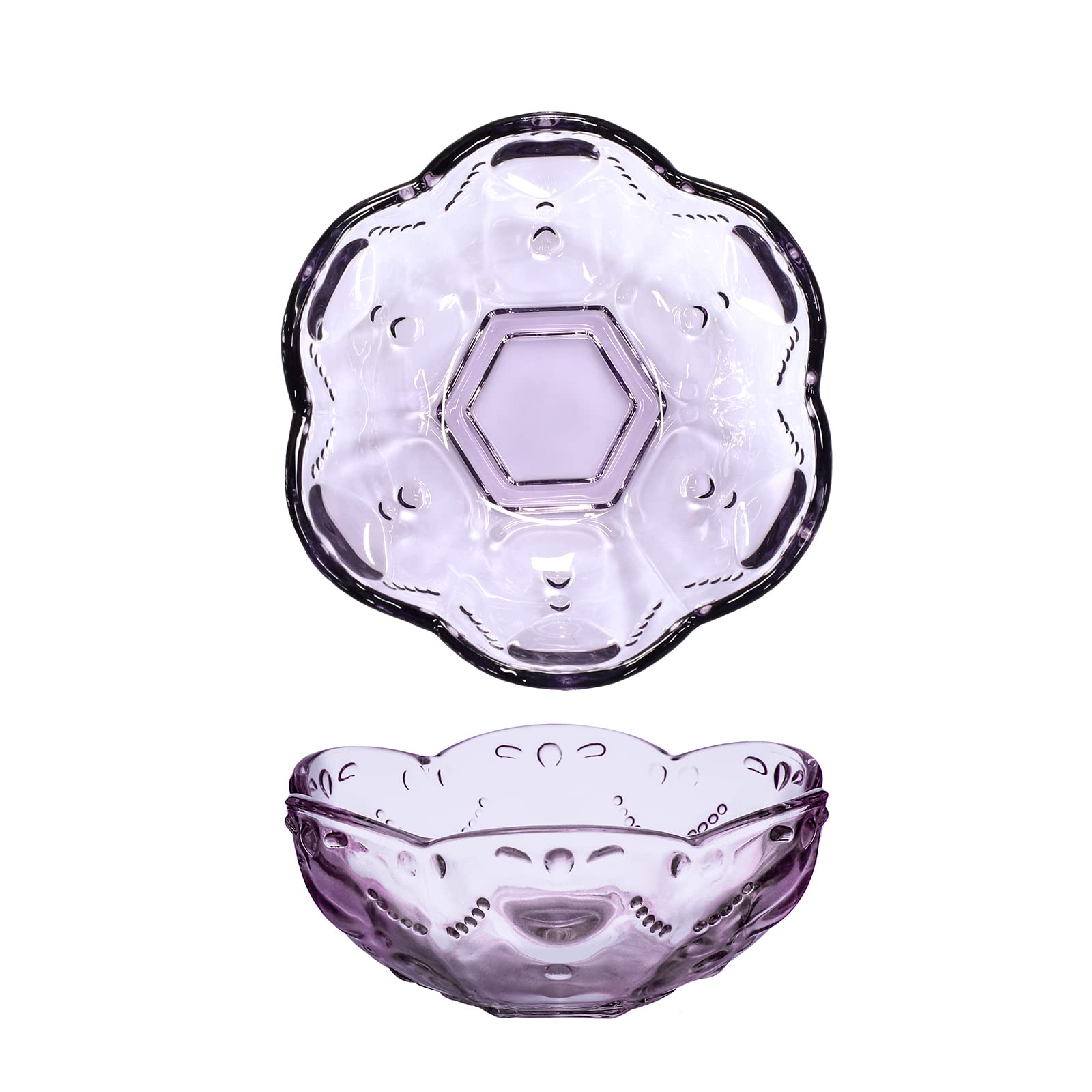 CHOOLD 2pcs Vintage Romantic Glass Sakura Shape Heart Embossed Dessert Bowl Ice Cream Bowl Dish Bowl Trifle Bowl Salad Bowl, Purple-8oz