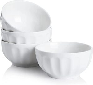 sweese porcelain salad bowls - 42 ounce fluted bowls for salad, fruits and popcorn - bowl set of 4, white no.130.401