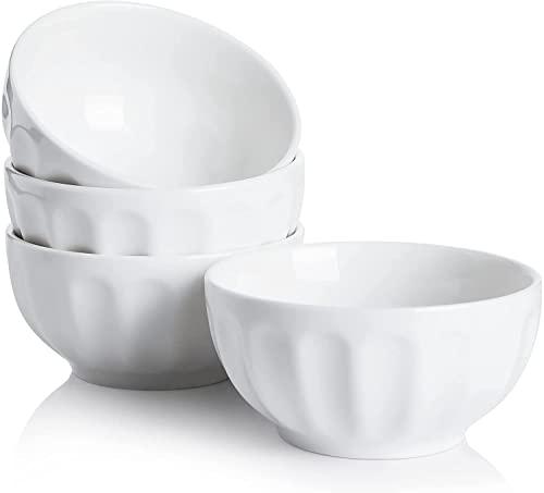 Sweese Porcelain Salad Bowls - 42 Ounce Fluted Bowls for Salad, Fruits and Popcorn - Bowl Set of 4, White No.130.401