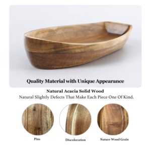 C-Joy Wood Decorative Wooden Tray, Nature Acacia Solid Wood Serving Bowls,for Desserts Fruits Salad or House Ornament, Functional and Collectible Furnishing Articles. (Lucky Boat (2 of Set))
