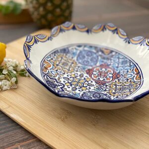 Alcoa Arte Portuguese Pottery Alcobaça Ceramic Decorative Salad Serving Bowl (Yellow), 8.5 in x 8.5 in x 3 in Inch (L x W x H), 175