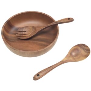 xd mexl wooden bowl wooden salad bowl set, 9.45 inch acacia wood large salad serving bowl with fork and spoon, handmade wooden mixing bowl utensils set (3pcs)