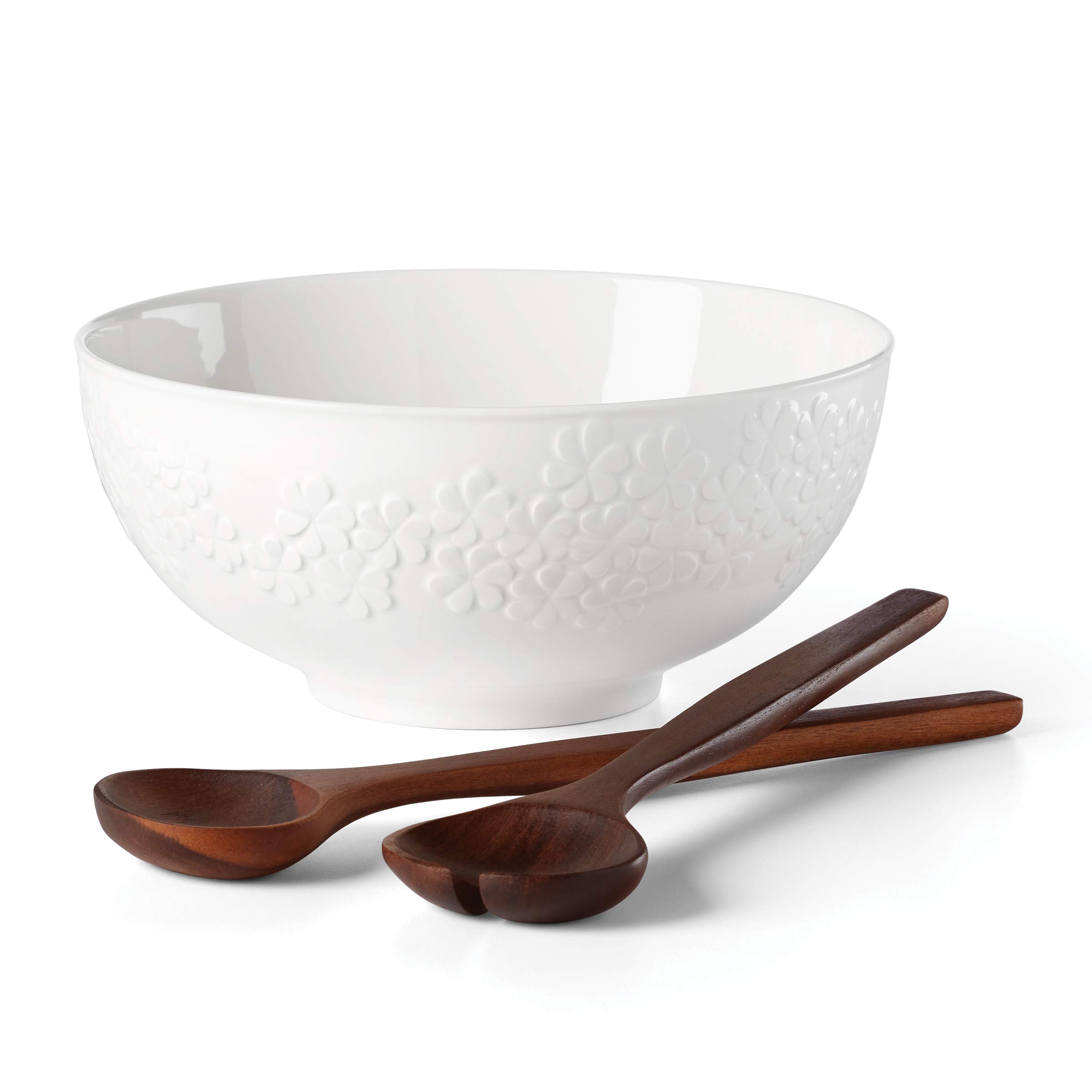 Kate Spade New York Blossom Lane Salad Bowl & Servers, 3.75 LB, White