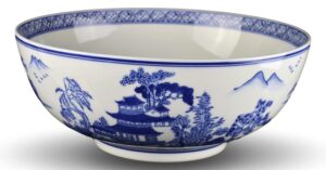 extra large salad serving bowls heritage chinese blue and white landscape 12"x5", fruit bowls, japanese, korean, chinoiserie bowl