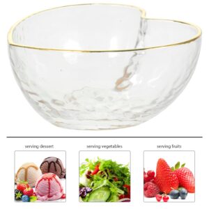 Luxshiny Glass Crystal Dessert Bowl Heart Bowl Salad Apetizer Serving Dish with Golden Trimming for Serving Fruit Salad Snack