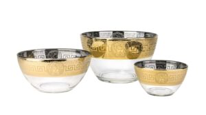 glasstar gs02252 3-sized glass salad bowls with versailles golden ornaments, set of 3