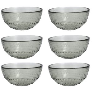 fortessa jupiter vintage glassware collection 5 inch cereal salad dessert snack all-purpose bowl 6 pack, smoke gray, 14 ounce (6 pack)