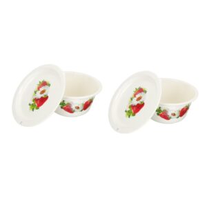 Veemoon 2pcs Cm Fruit Holder Tray Gadget Enamels Serving Keeper Household Oil Bowl Washing Beating Noodles Platter Salad Pot Travel with Camping Container Plates Lid Food Dough Retro Soup