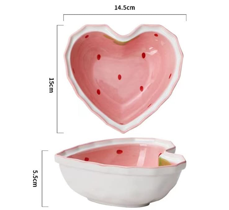 ENPAP Strawberry-shaped heart-shaped ceramic bowl, sturdy salad bowl, for cereals, salads, soups, salads and ceramic lettuce, for oatmeal, ceramic (pink)