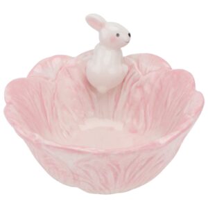 angoily easter bunny candy bowl ceramic easter rabbit candy dish cabbage shaped fruit salad dessert bowl snack serving bowl easter rabbit home decoration (pink)