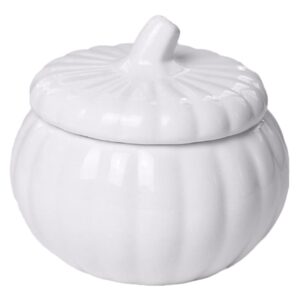 artificial pumpkin bowl-justdolife white pumpkin bowl ornament ceramic container pumpkin candy tank snack decorative jar bowl with lid jewelry box organizer for kitchen cooking halloween decor