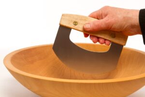 ez hold wooden chopped salad bowl 12" with matching maple handled mezzaluna