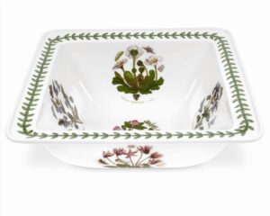 portmeirion botanic garden square salad bowl | 10.5 inch serving bowl with assorted floral motifs | made from porcelain | microwave and dishwasher safe
