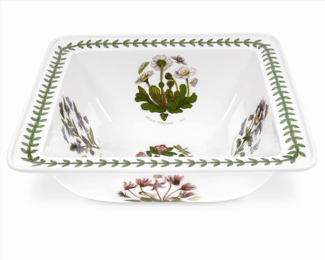 Portmeirion Botanic Garden Square Salad Bowl | 10.5 Inch Serving Bowl with Assorted Floral Motifs | Made from Porcelain | Microwave and Dishwasher Safe