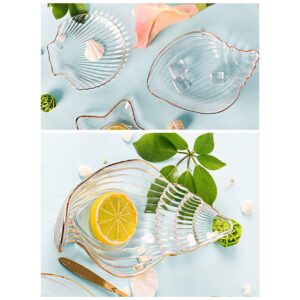 Kelendle Clear Dessert Plate Glass Salad Bowls Decorative Ocean Conch Jewelry Tray Ring Dish Ring Holder Golden Tray for Salad Fruit Vegetable Biscuit Wedding Valentine's Day Gift (Conch bowl)