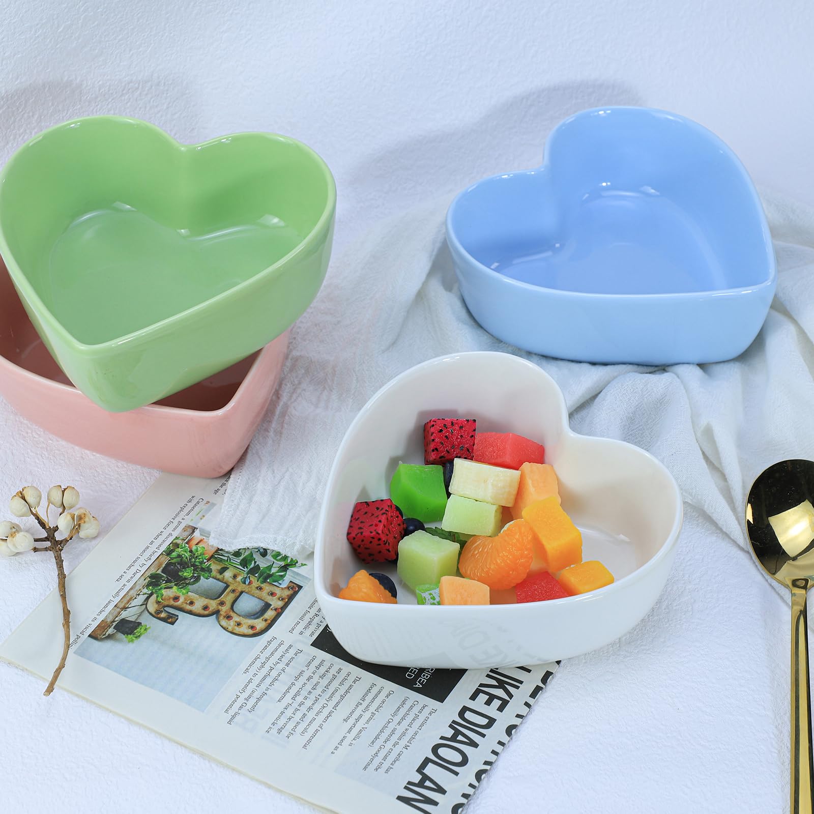 WAIT FLY 2pcs Heart-Shaped Bowls for Salad Soup Snack Dessert Household Cooking Bowls for Home Kitchen, Blue