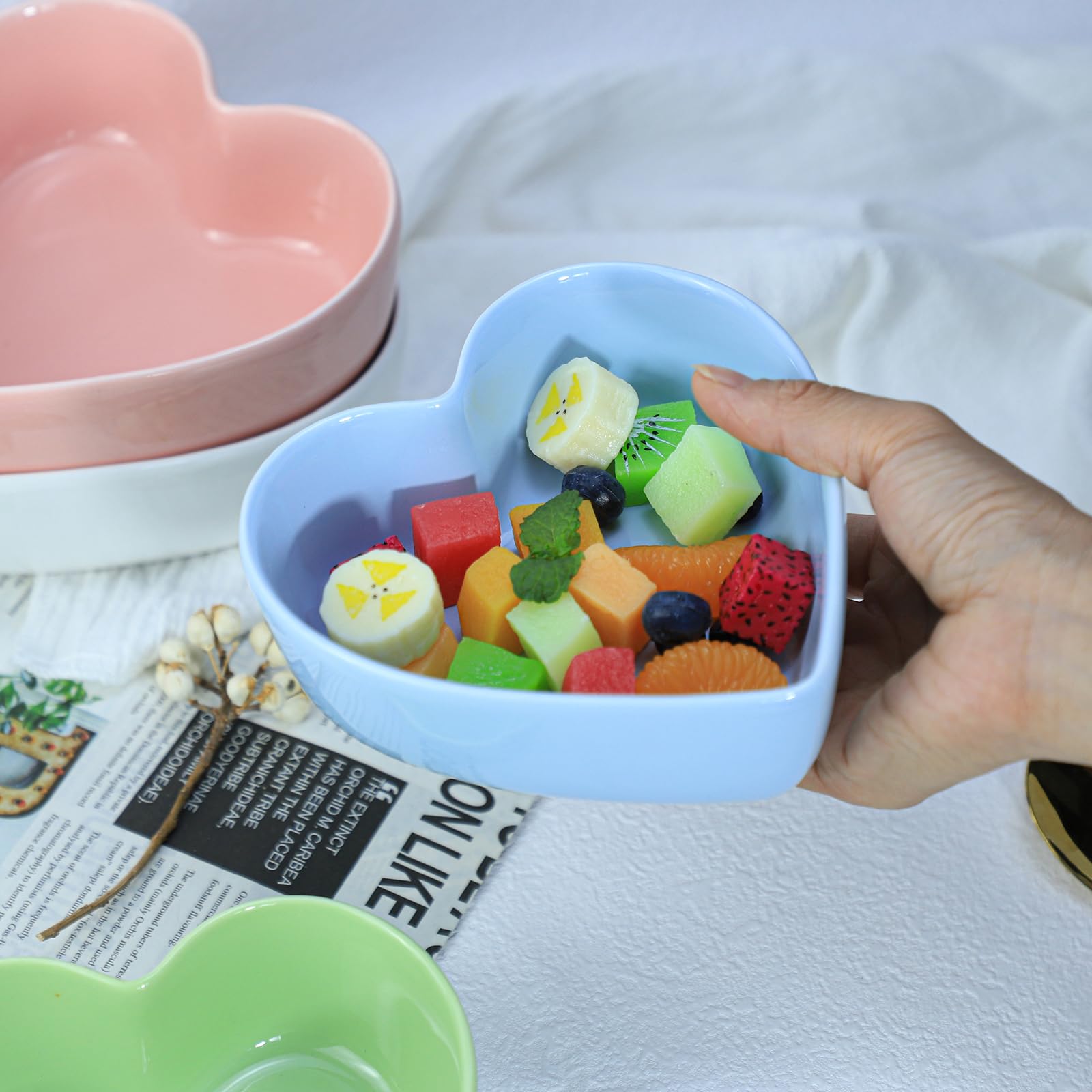 WAIT FLY 2pcs Heart-Shaped Bowls for Salad Soup Snack Dessert Household Cooking Bowls for Home Kitchen, Blue