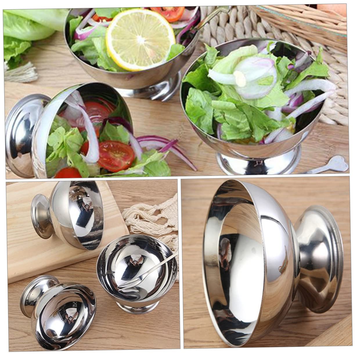 1pc Stainless Steel Dessert Cup Small Terrarium Footed Fruit Bowl Centerpiece Salad Bowl Footed Pudding Cup Candy Bowl Footed Dish Fruit Storage Bowl Mini Salt Stainless Steel