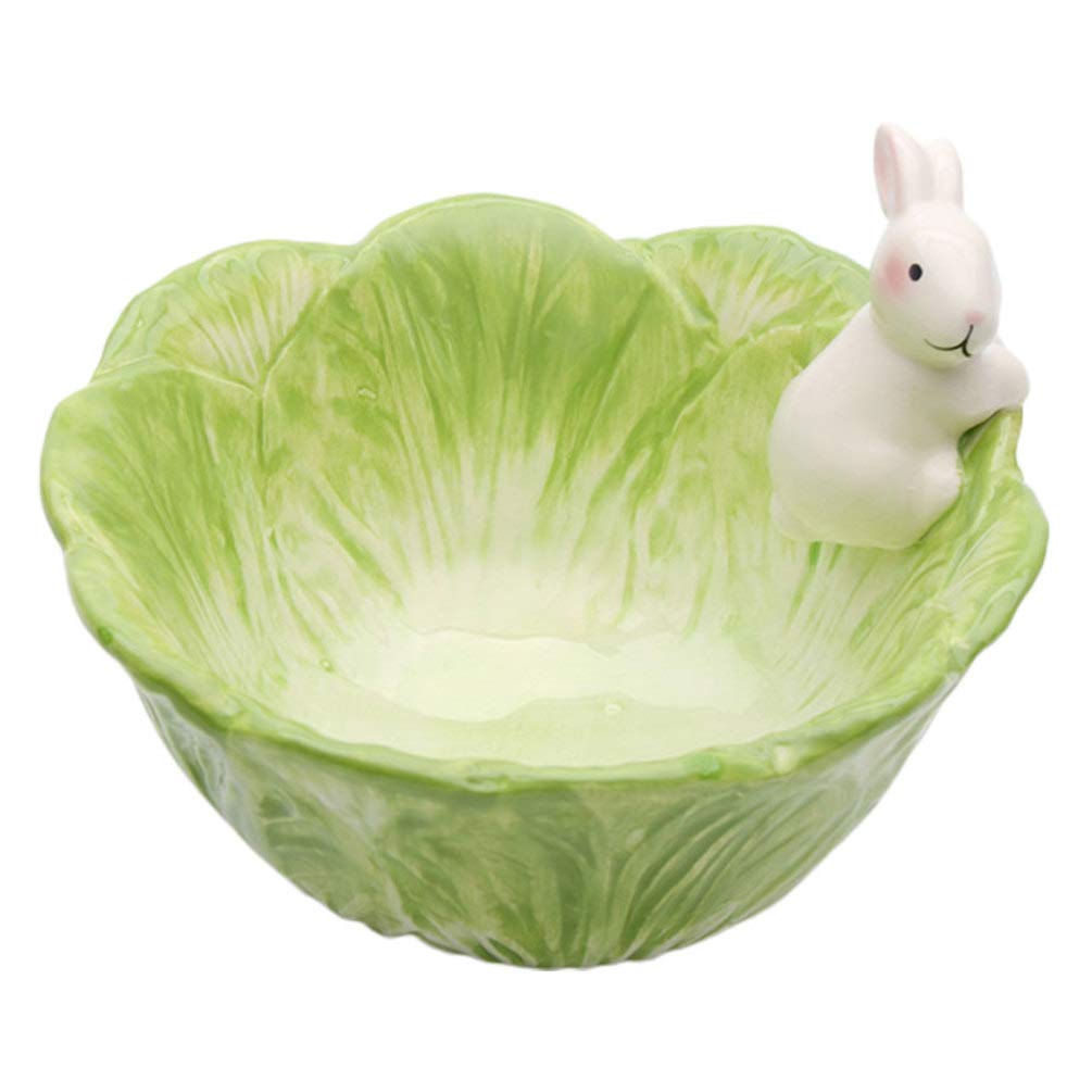 DOITOOL Easter Bunny Candy Dish Ceramic Easter Rabbit Candy Bowl Cabbage Shaped Easter Fruit Salad Dessert Bowl Snack Serving Bowl Easter Bunny Home Decoration (Green)