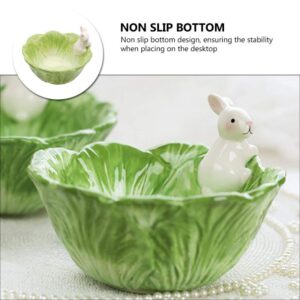 DOITOOL Easter Bunny Candy Dish Ceramic Easter Rabbit Candy Bowl Cabbage Shaped Easter Fruit Salad Dessert Bowl Snack Serving Bowl Easter Bunny Home Decoration (Green)