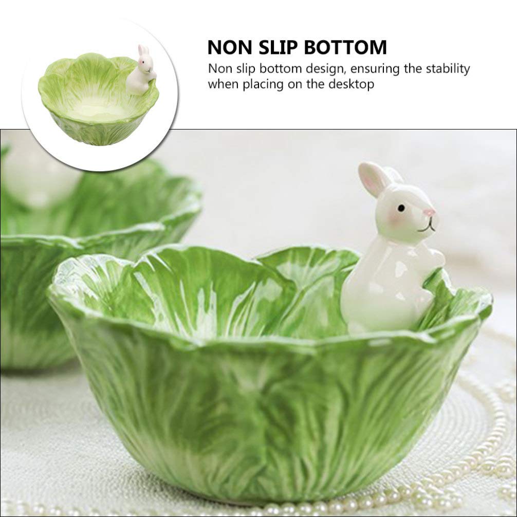 DOITOOL Easter Bunny Candy Dish Ceramic Easter Rabbit Candy Bowl Cabbage Shaped Easter Fruit Salad Dessert Bowl Snack Serving Bowl Easter Bunny Home Decoration (Green)