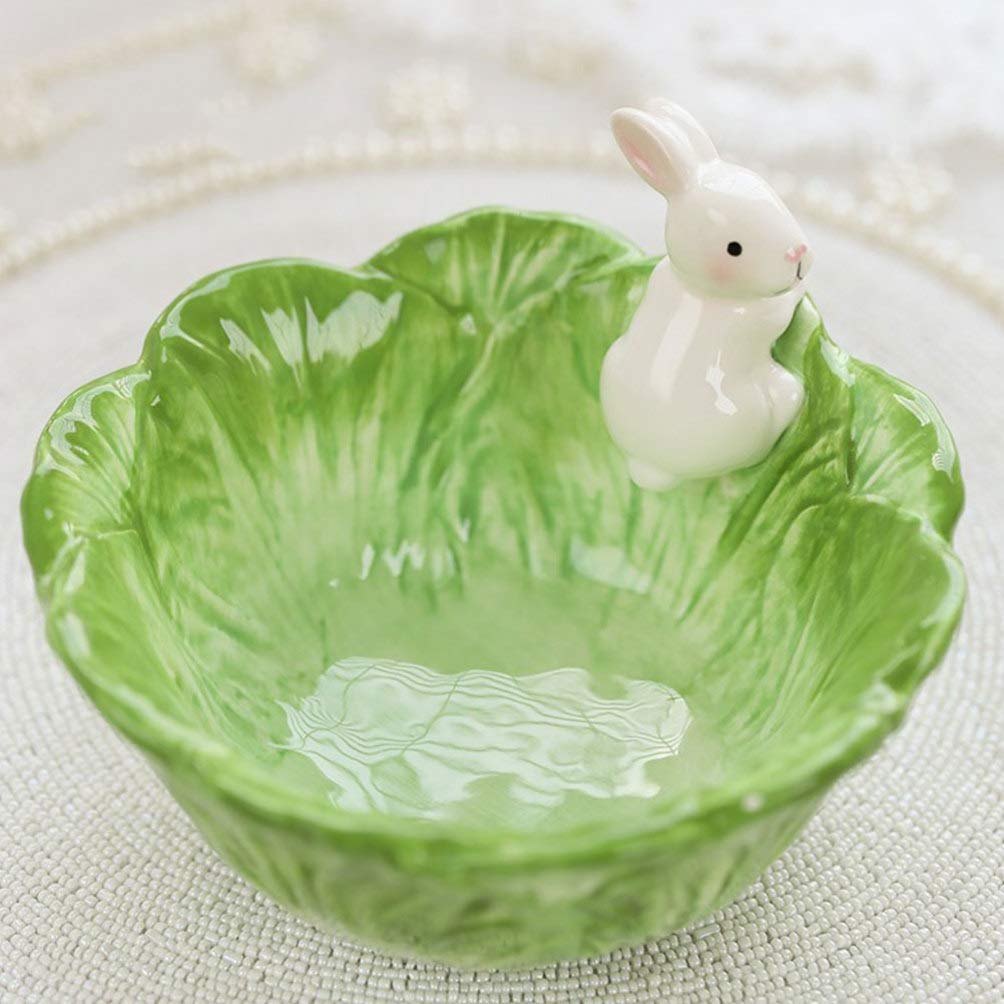 DOITOOL Easter Bunny Candy Dish Ceramic Easter Rabbit Candy Bowl Cabbage Shaped Easter Fruit Salad Dessert Bowl Snack Serving Bowl Easter Bunny Home Decoration (Green)