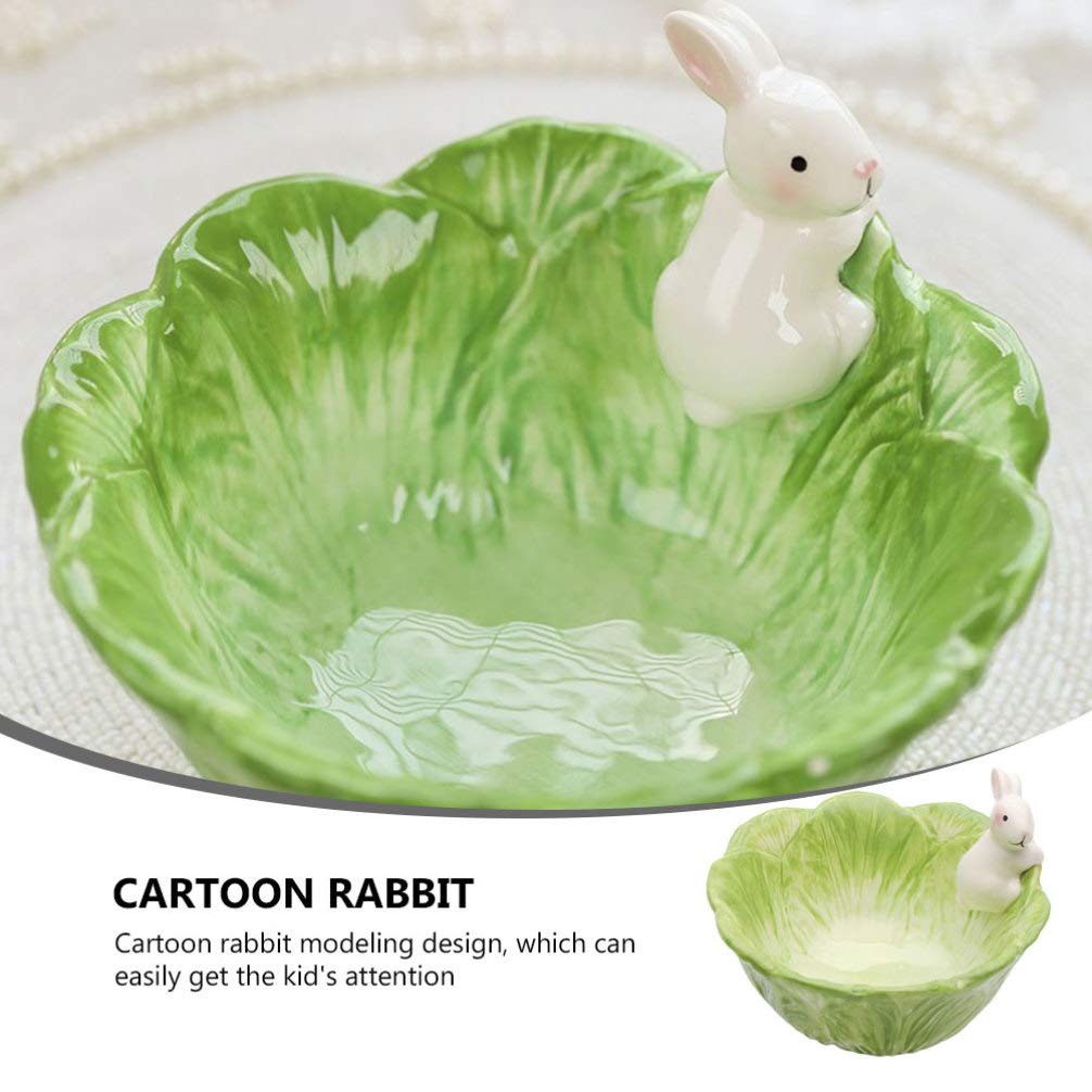 DOITOOL Easter Bunny Candy Dish Ceramic Easter Rabbit Candy Bowl Cabbage Shaped Easter Fruit Salad Dessert Bowl Snack Serving Bowl Easter Bunny Home Decoration (Green)