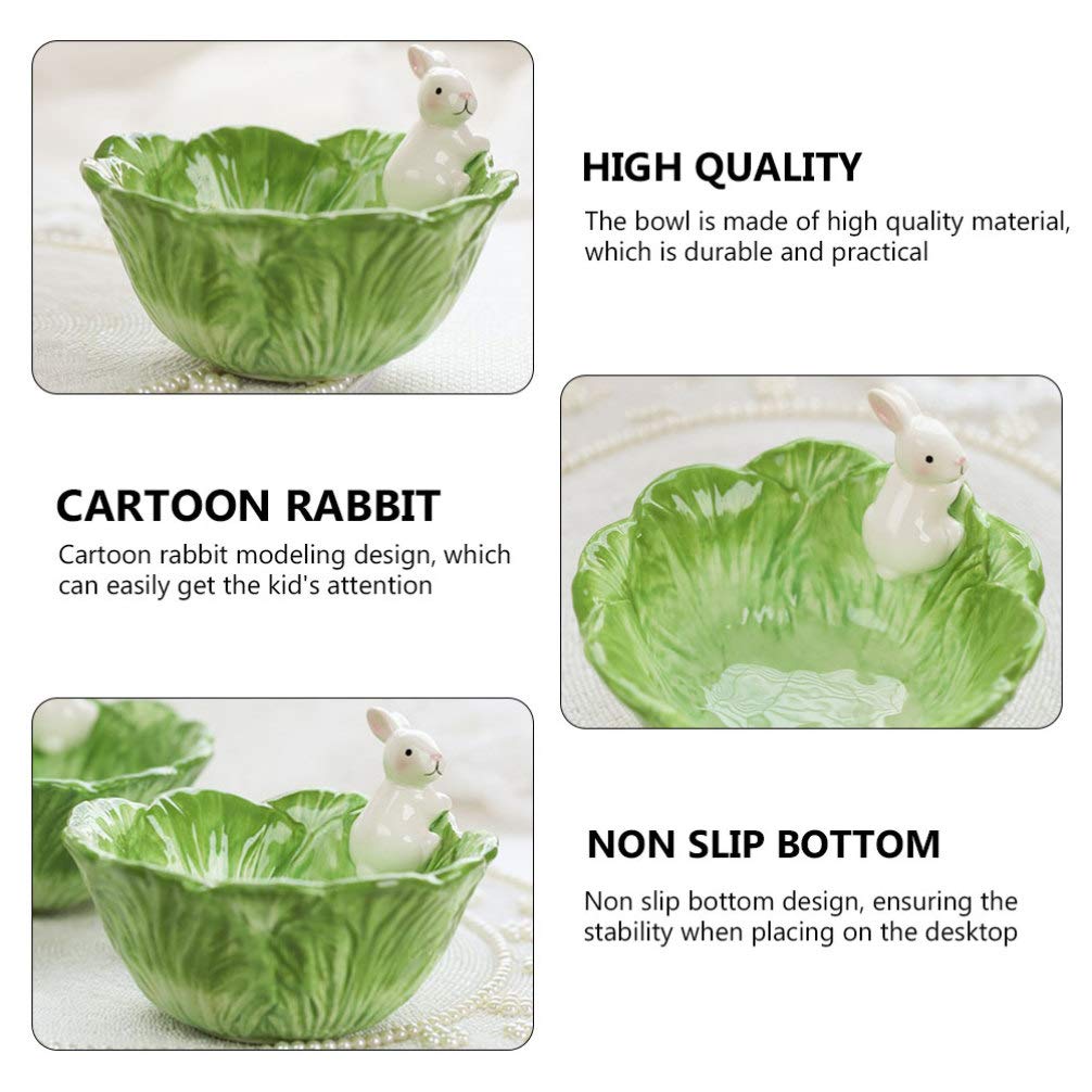 DOITOOL Easter Bunny Candy Dish Ceramic Easter Rabbit Candy Bowl Cabbage Shaped Easter Fruit Salad Dessert Bowl Snack Serving Bowl Easter Bunny Home Decoration (Green)