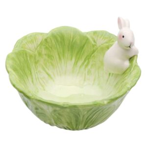 doitool multipurposed ceramic cabbage shaped salad bowl with cute bunny decoration serving bowls salad bowls pasta bowl mixing bowls soup bowl for family home kitchen restaurant