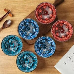 Bascuda® Small Ceramic Bowls Set of 6 with Gift Box - Snack Bowls for Tapas, Dessert, Nuts, Olive, Soy Sauce Dish, Dip - Colourful Decorative Moroccan Spanish Mexican - Decorative Bowl - 3.14 Inches