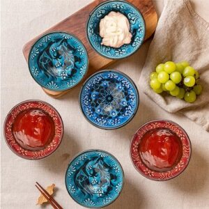 Bascuda® Small Ceramic Bowls Set of 6 with Gift Box - Snack Bowls for Tapas, Dessert, Nuts, Olive, Soy Sauce Dish, Dip - Colourful Decorative Moroccan Spanish Mexican - Decorative Bowl - 3.14 Inches