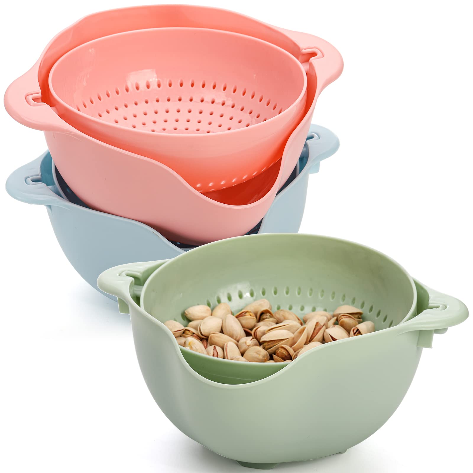 Yesland 3 Pack Nut Bowl Pistachio Bowl - Double Dish Pedestal Serving Snack Dish with Seeds Shell Storage for Pistachios, Cherries, Edamame, Fruits, Candy(Pink, Blue, Green)