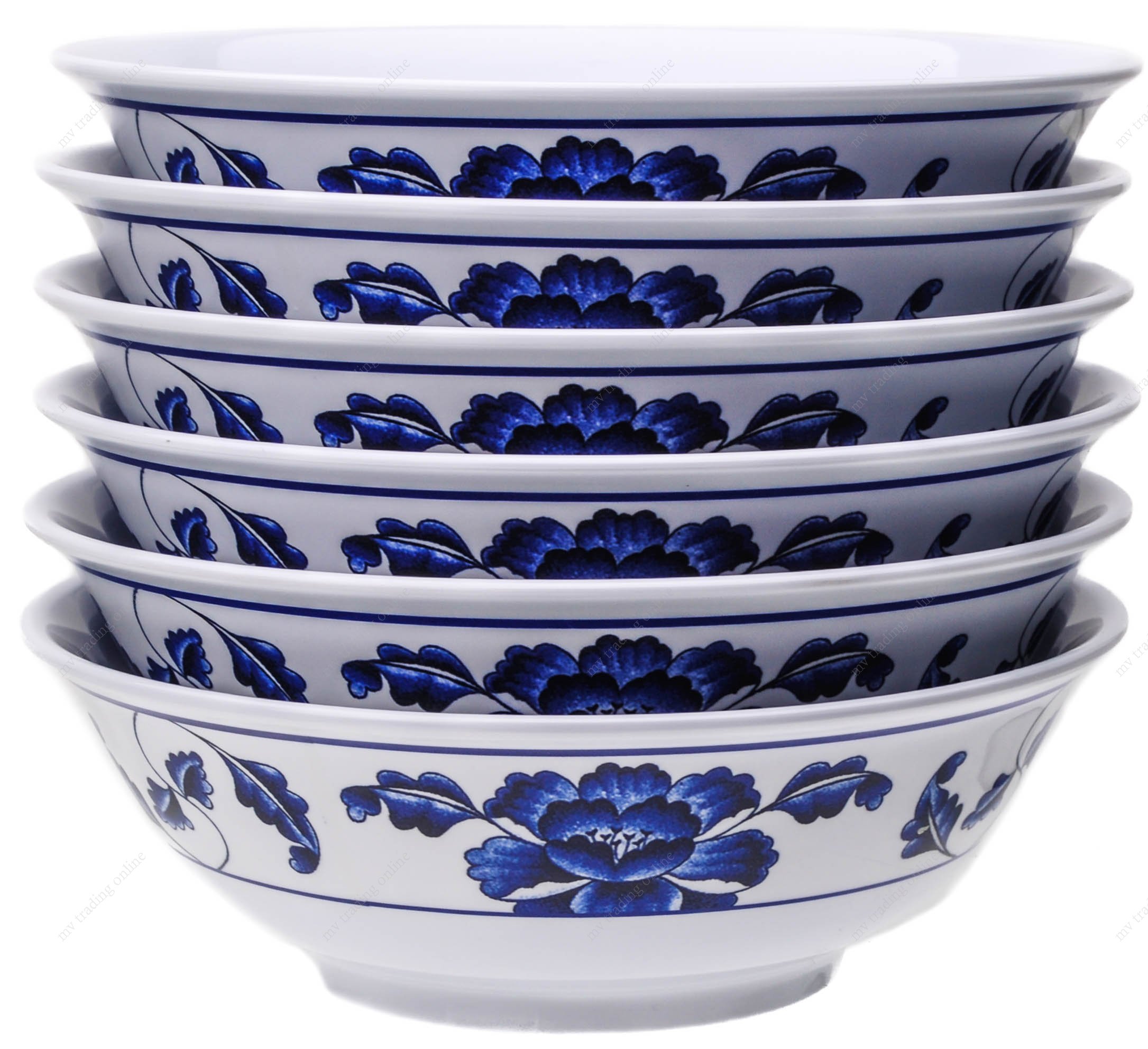 M.V. Trading Melamine Oriental Pho Noodle Soup Bowl, 36 Ounce, Lotus Design, Set of 6