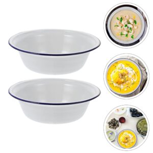 2pcs Enamel Bowl Vintage Style Enamelware Soup Bowl Round Cereal Bowl Salad Serving Bowl Soup Basins 14cm/5.5 inch