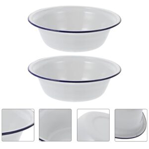 2pcs Enamel Bowl Vintage Style Enamelware Soup Bowl Round Cereal Bowl Salad Serving Bowl Soup Basins 14cm/5.5 inch