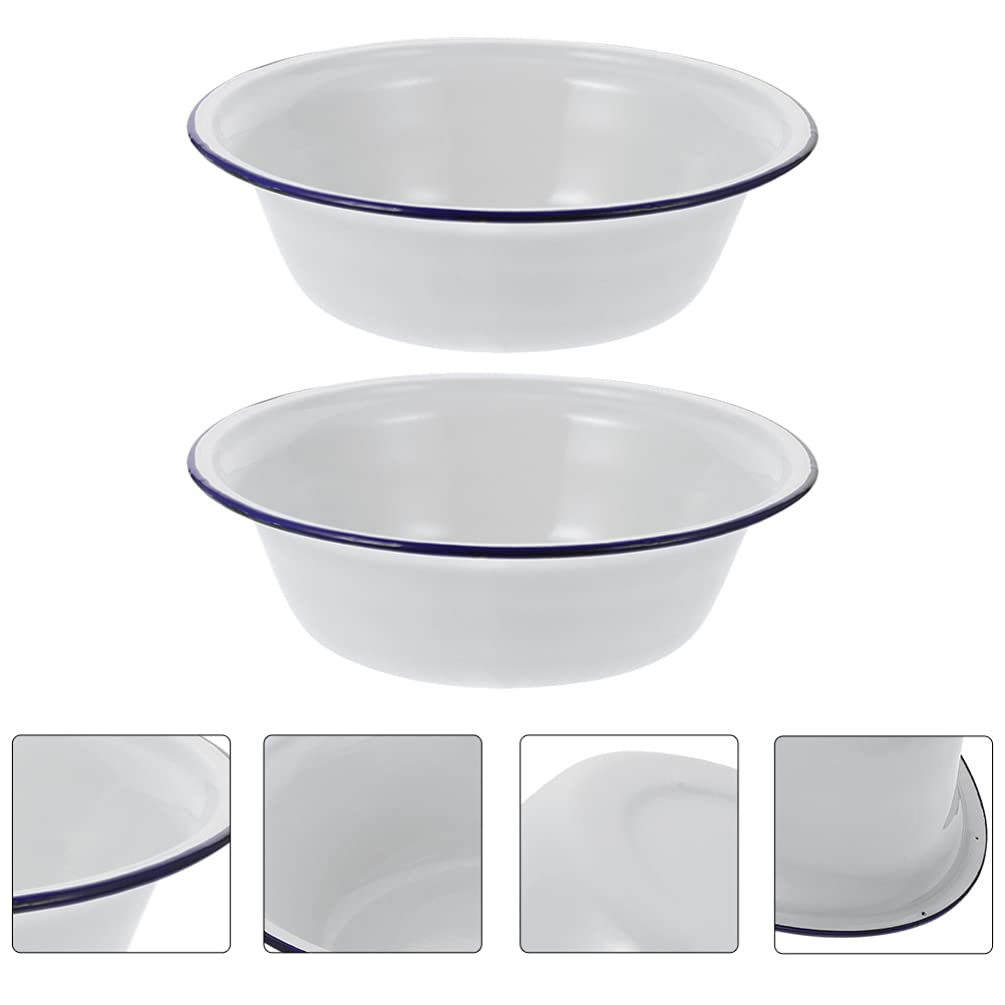 2pcs Enamel Bowl Vintage Style Enamelware Soup Bowl Round Cereal Bowl Salad Serving Bowl Soup Basins 14cm/5.5 inch