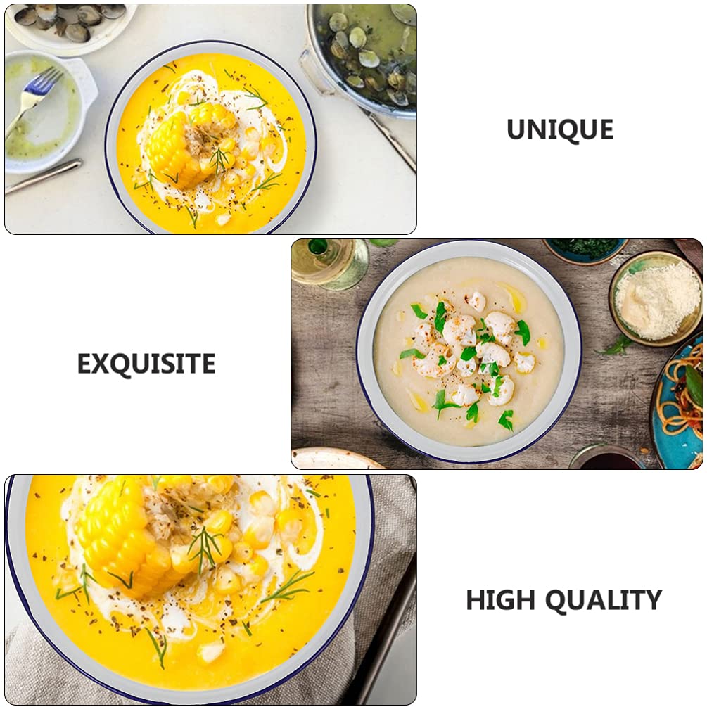 2pcs Enamel Bowl Vintage Style Enamelware Soup Bowl Round Cereal Bowl Salad Serving Bowl Soup Basins 14cm/5.5 inch