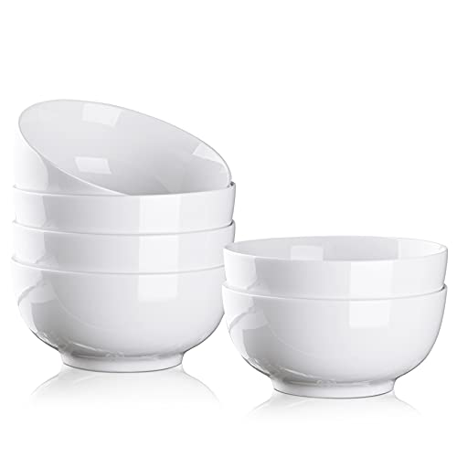 GlowSol 23 Ounces White Soup Bowls, White Cereal Bowls, Bowls Cereal Set of 6, Small Ceramic Bowl, Salad Bowls, White Porcelain Bowls, Deep Bowls, Deep Soup Bowls