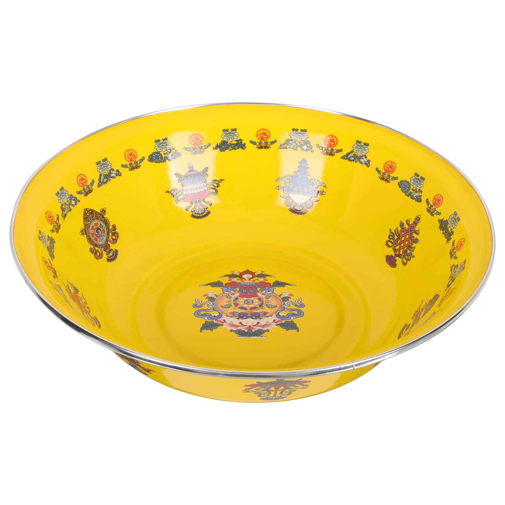 Hemoton 1Pc Enamel Mixing Bowl Vintage Salad Bowl Enamel Washing Basin Vintage Soup Basin Large Soup Bowl Enamelware Serving Bowl (Yellow/ 30cm/ 11. 8inch)