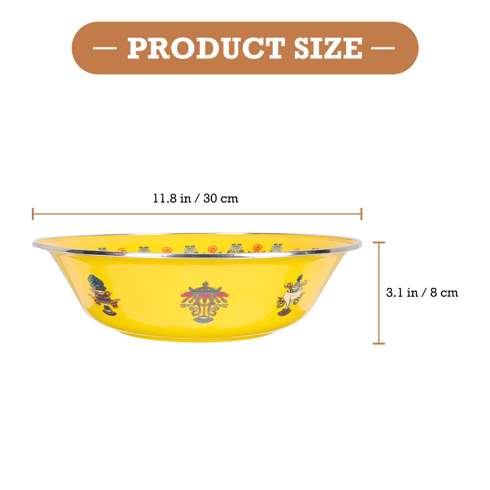 Hemoton 1Pc Enamel Mixing Bowl Vintage Salad Bowl Enamel Washing Basin Vintage Soup Basin Large Soup Bowl Enamelware Serving Bowl (Yellow/ 30cm/ 11. 8inch)