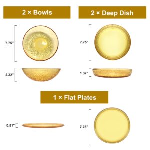 Dizaolive Plates & Bowls Kitchen Dinnerware Sets: 5 Piece Sphere Party Dish Set Microwave Dishwasher Safe Salad Dinner Amber Clear Hammered Glass Decorative Tableware for Soup Pasta Dessert Fruit Cake