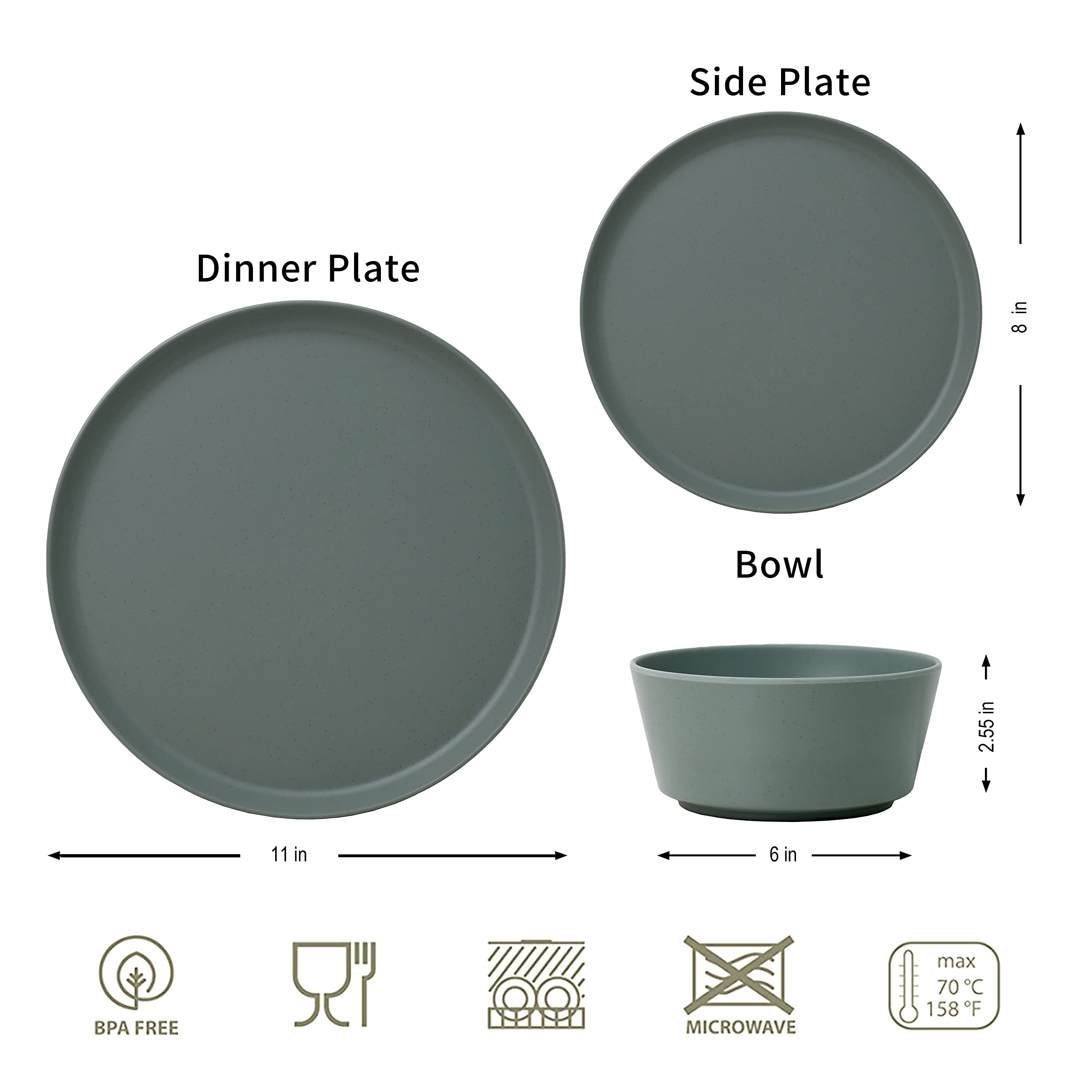 Melamine Dinnerware Sets, Dinnerware Sets For 4, 12pcs Plates And Bowls Sets Unbreakable Dishwasher Safe BPA Free (Sage Green)